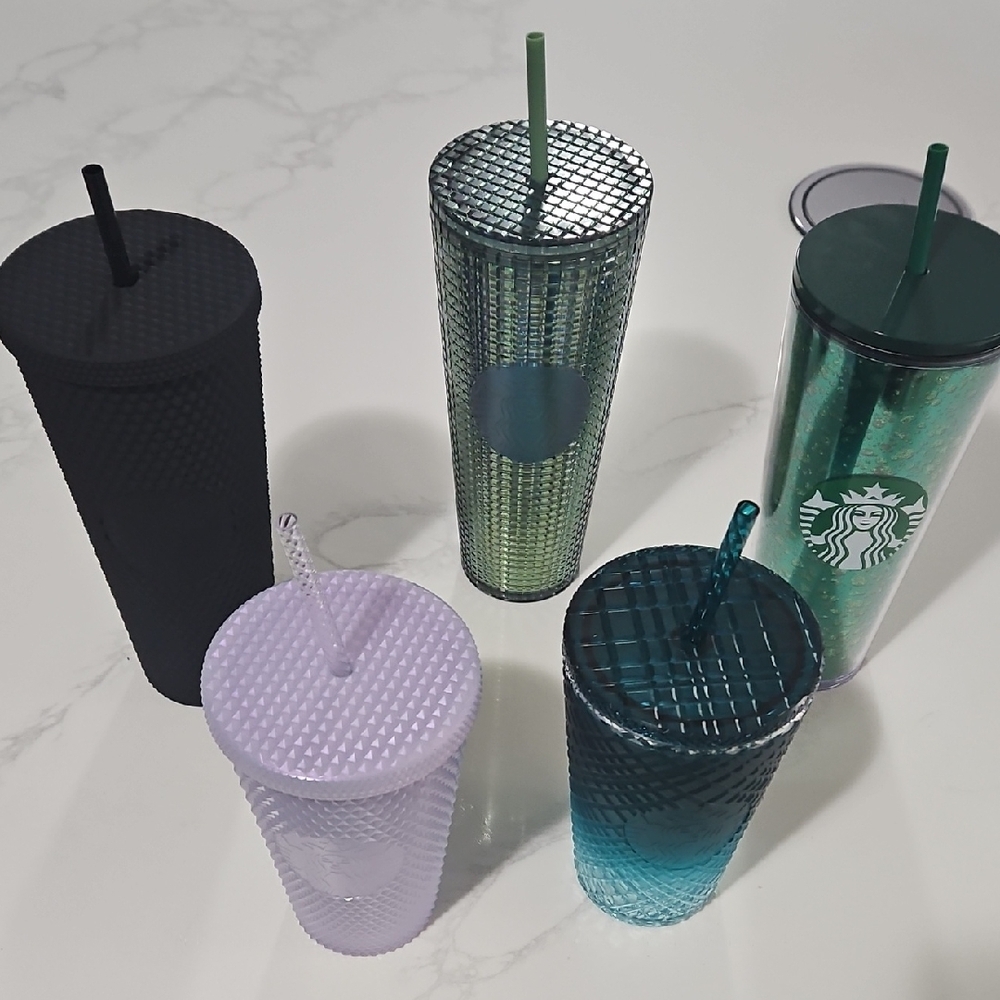 Lot Of Starbucks Textured Tumblers - Black, Lavender, Teal, Green